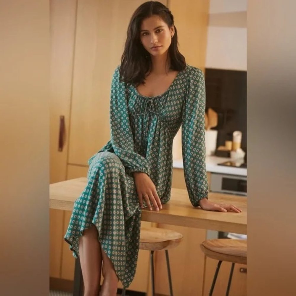 Anthropologie Adelaide Peasant Oversized Green Dress